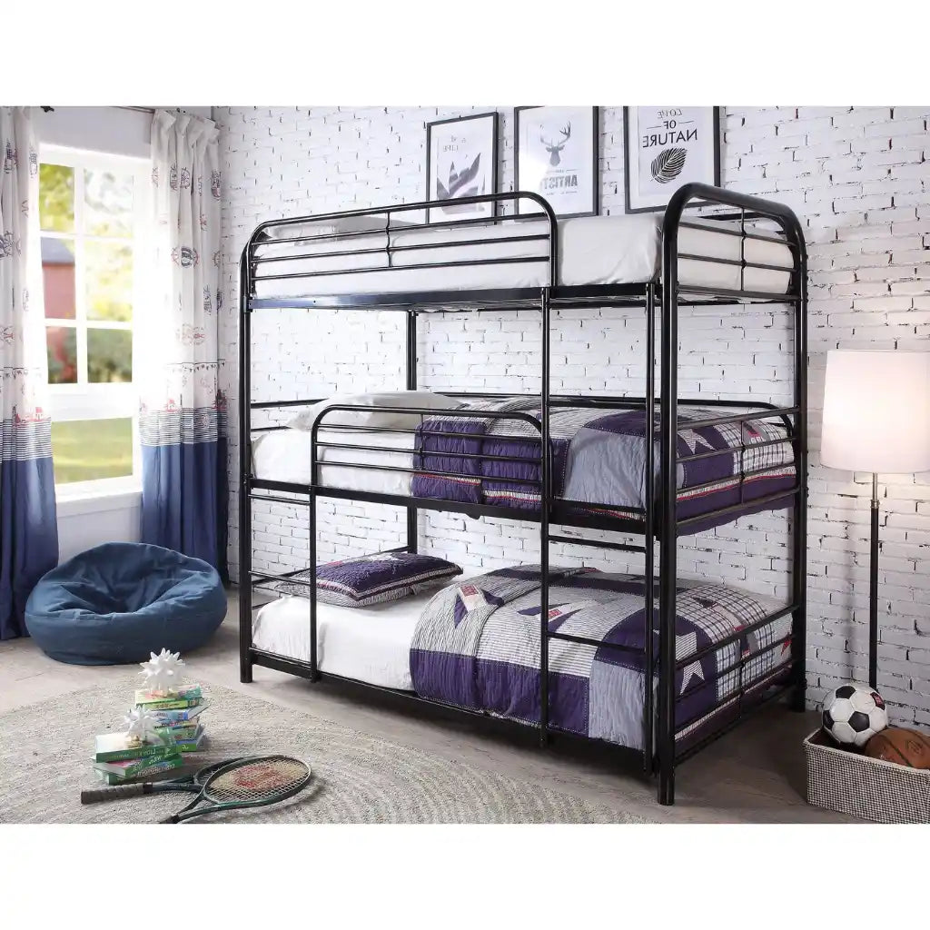 Black metal bunk bed