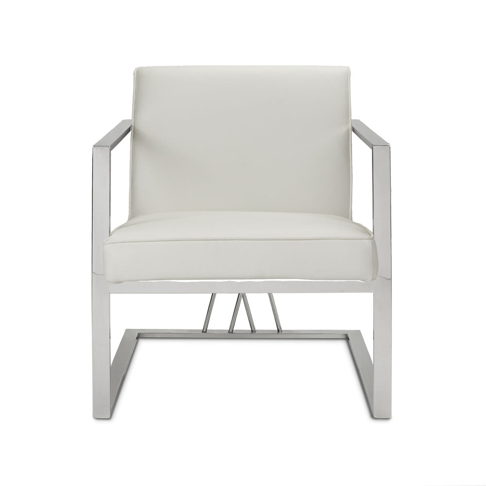 White Faux Leather Accent Chair with Steel Frame