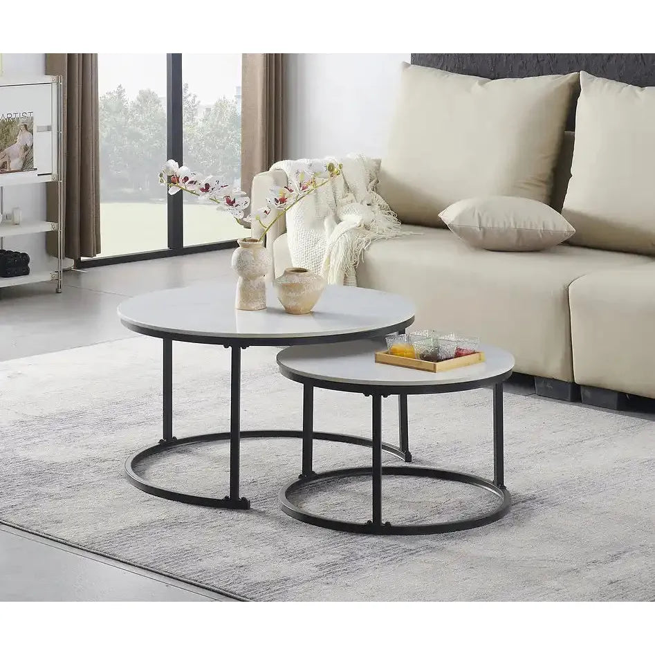 White Marble Top Modern 2-Piece Coffee Table Set