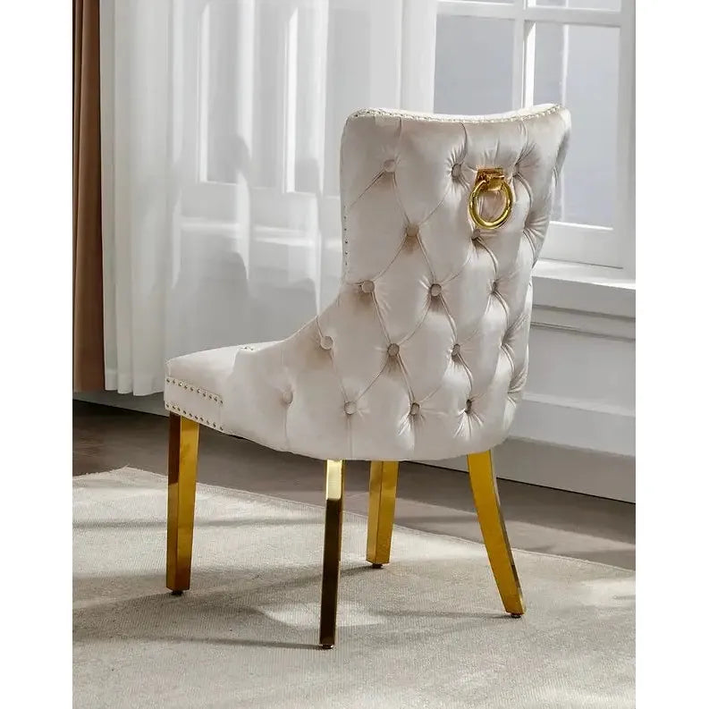 Back View Of Creme Velvet Accent Chair