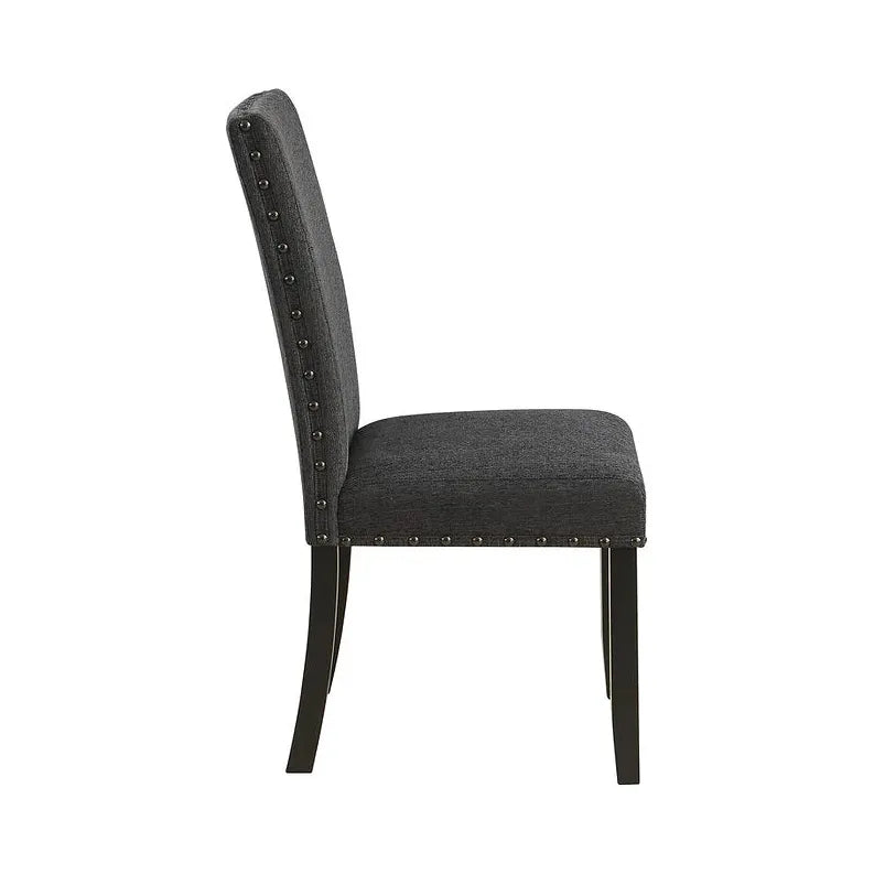 Side profile of fabric dining chair