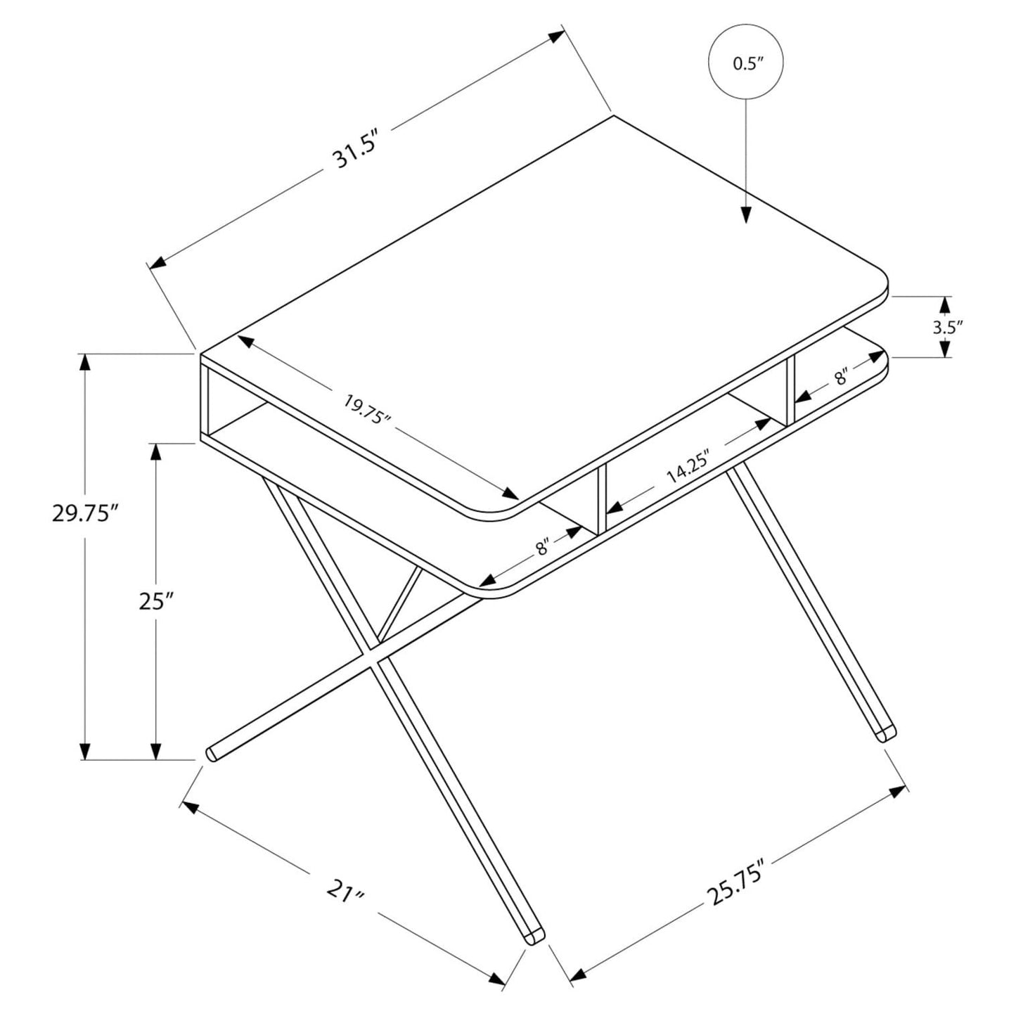 31" White Computer Desk with Storage Shelves – Modern X-Design