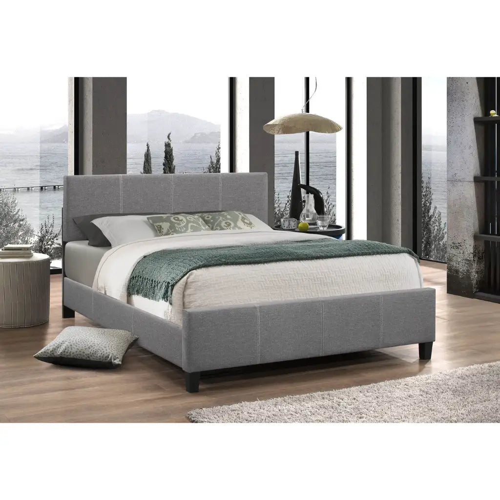 Grey Upholstered Queen Platform Bed with Adjustable Headboard
