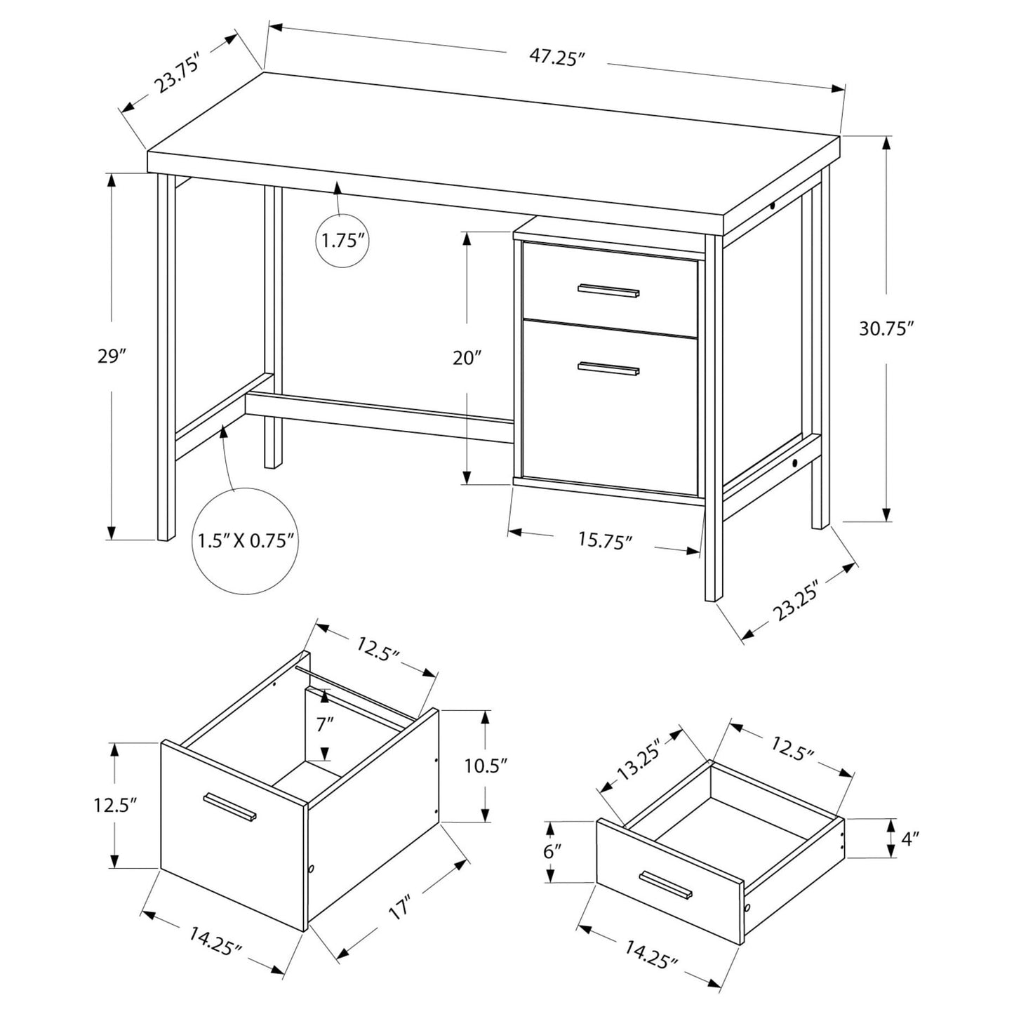 White Reversible Modern Computer Desk with File Drawer, Storage Drawers