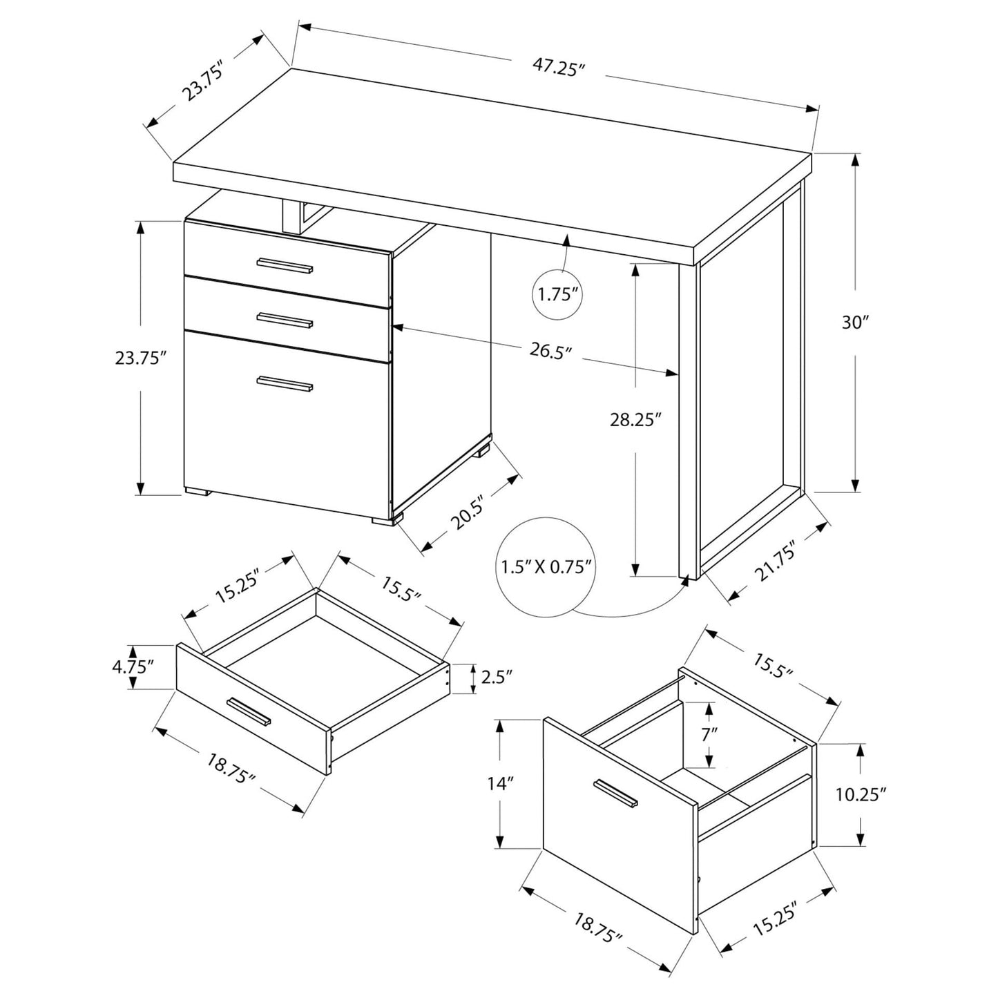 Brown Reclaimed Wood Computer Desk with Storage Drawers – Reversible