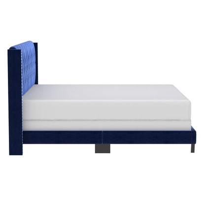 Gunner Blue Velvet King Bed with Tufted Headboard & Nailheads