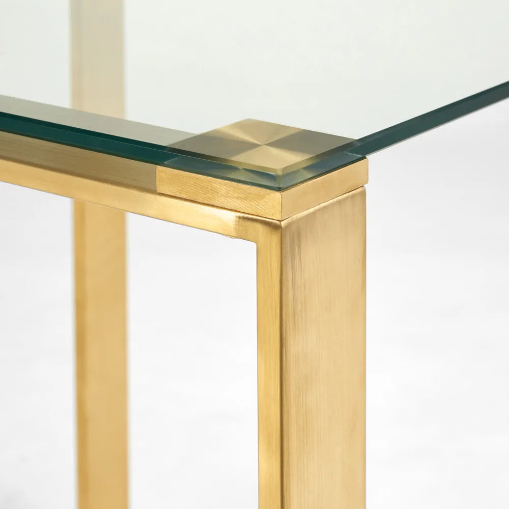 Tempered Glass End Table with Gold Steel Frame -  for Living Room