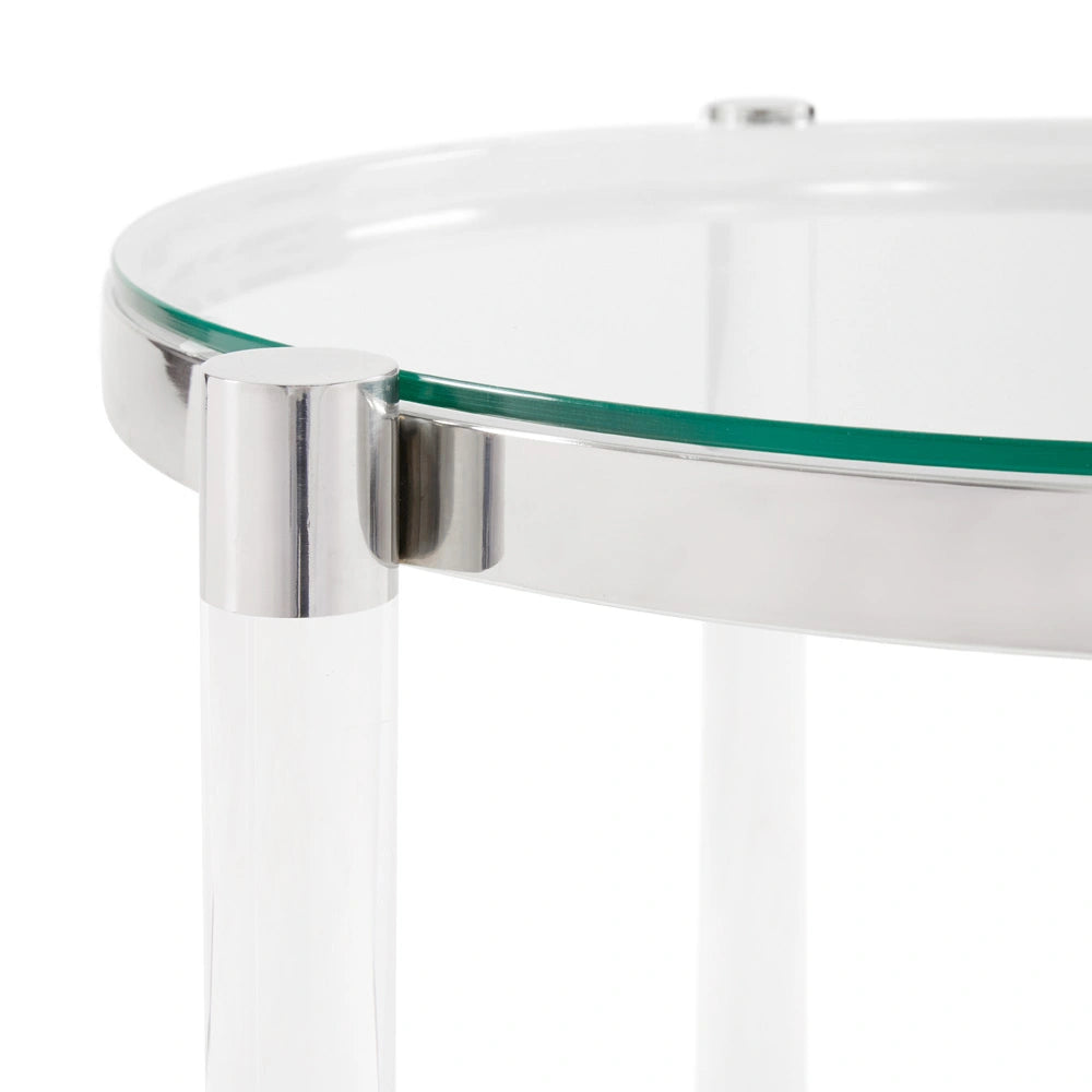 Paloma Tempered Glass 2 Shelf End Table with Polished Steel Frame