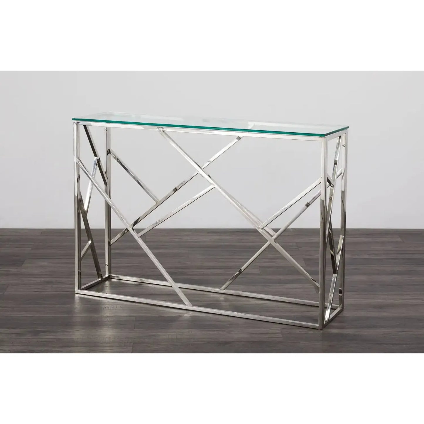 Carole Glass Top Console Table - Decorative Steel Frame Design