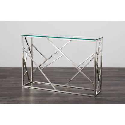 Carole Glass Top Console Table - Decorative Steel Frame Design