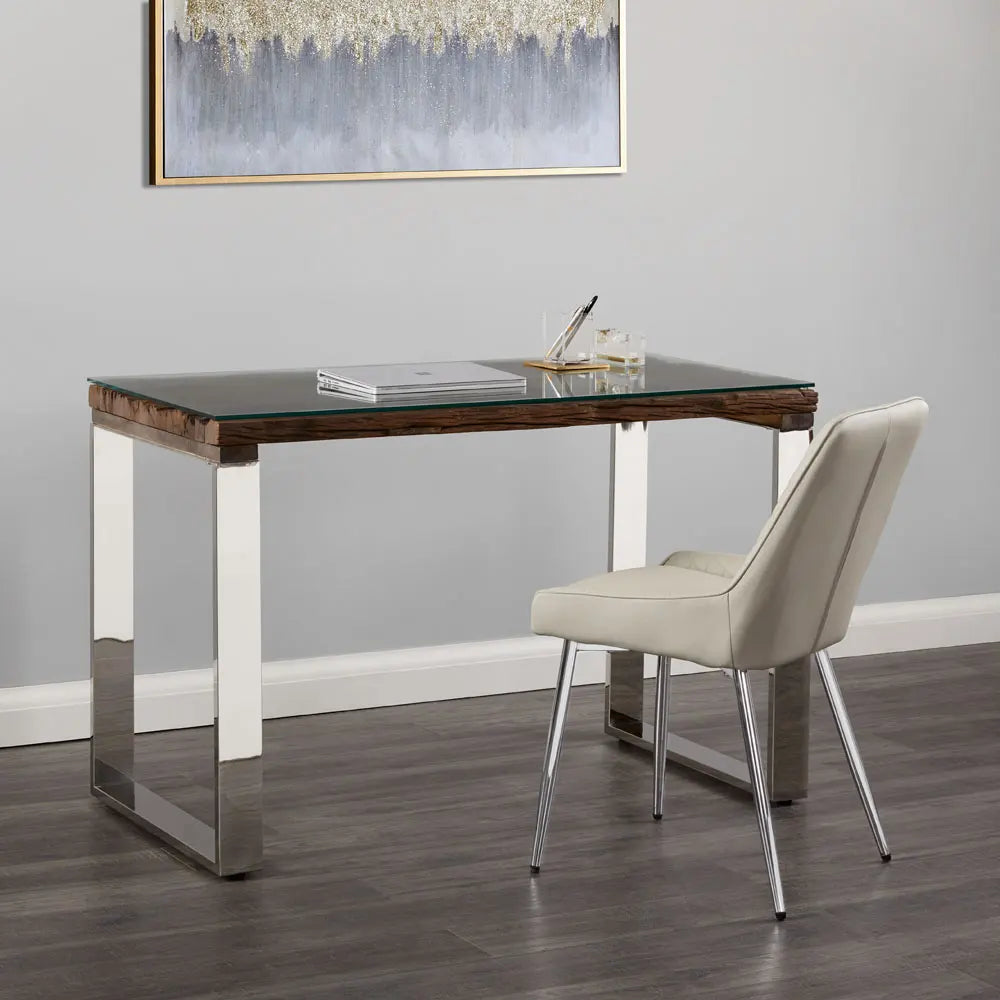 Railwood Reclaimed Wood Desk with Stainless Steel Base – Rustic Charm