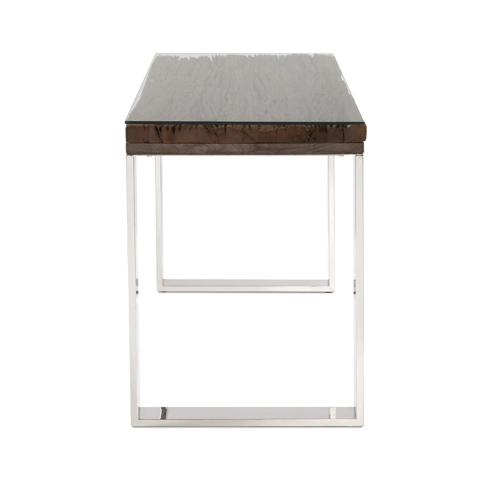Railwood Reclaimed Wood Desk with Stainless Steel Base – Rustic Charm