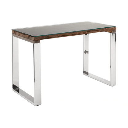 Railwood Reclaimed Wood Desk with Stainless Steel Base – Rustic Charm