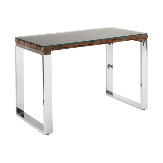Railwood Reclaimed Wood Desk with Stainless Steel Base – Rustic Charm