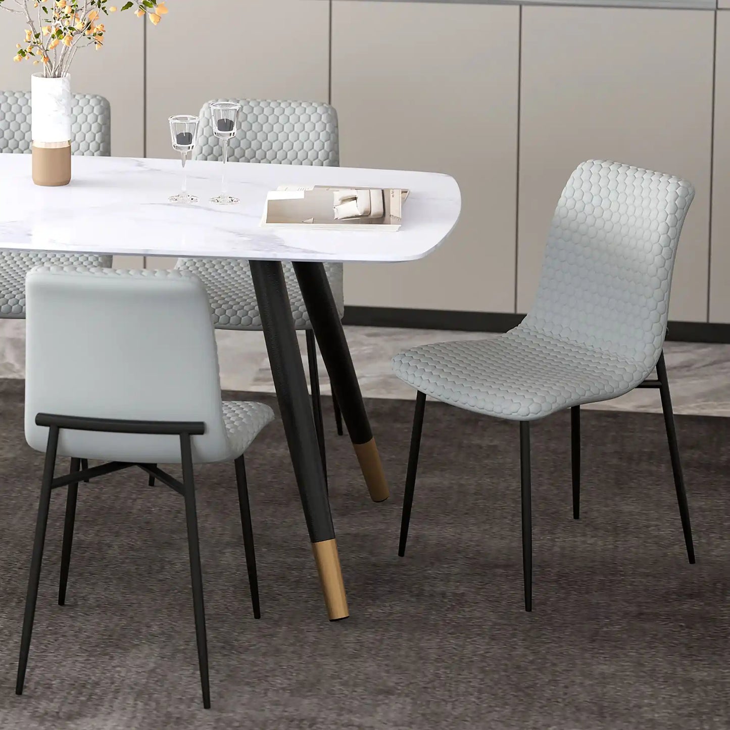 Brixx Faux Leather Dining Chairs Set of 2 with Black Metal Legs