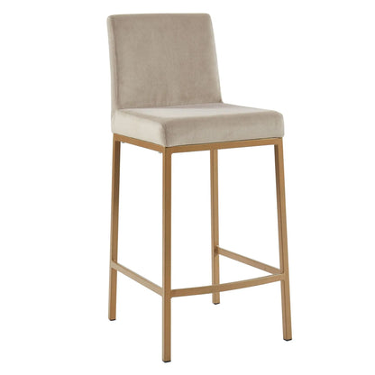 Diego 26" Velvet Counter Stools with Aged Gold Metal Frame - Set of 2