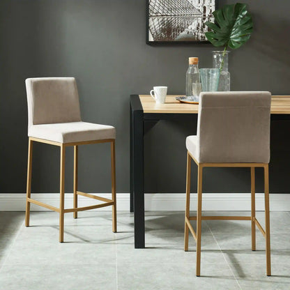 Diego 26" Velvet Counter Stools with Aged Gold Metal Frame - Set of 2