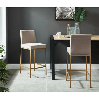 Diego 26" Velvet Counter Stools with Aged Gold Metal Frame - Set of 2