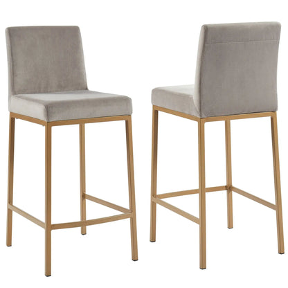 Diego 26" Velvet Counter Stools with Aged Gold Metal Frame - Set of 2