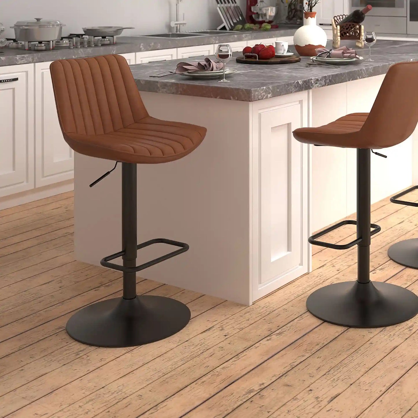 Kosi Faux Leather Bar Stools Set of 2 – Swivel, Tufted, Modern Style