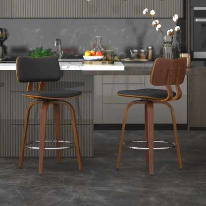 Zuni 26" Swivel Faux Leather Counter Stools with Walnut Legs