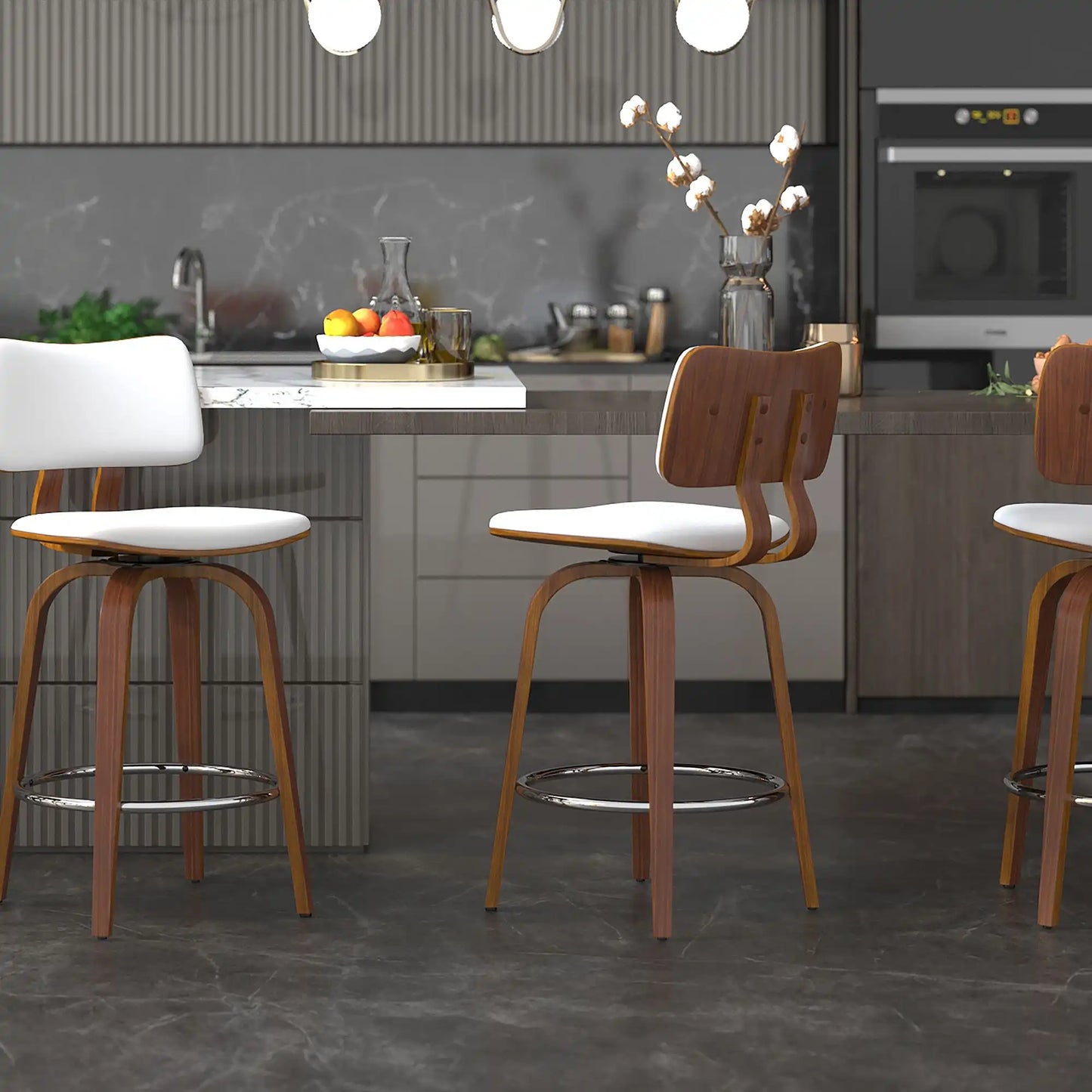 Zuni 26" Swivel Faux Leather Counter Stools with Walnut Legs