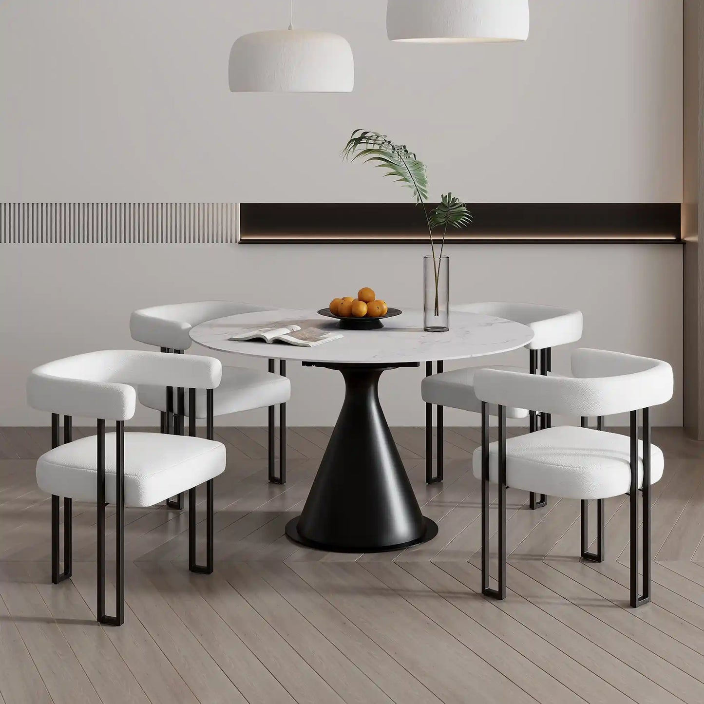 Calisto/Scarlet 5 Piece Dining Set With White Marble Table
