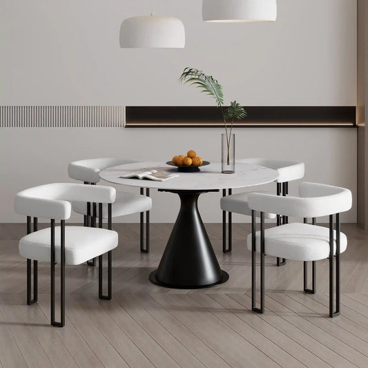 Calisto/Scarlet 5 Piece Dining Set With White Marble Table