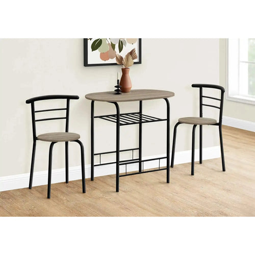 2 Person Dining Set - Dark Taupe Table & Black Metal Chairs
