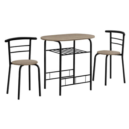 2 Person Dining Set - Dark Taupe Table & Black Metal Chairs