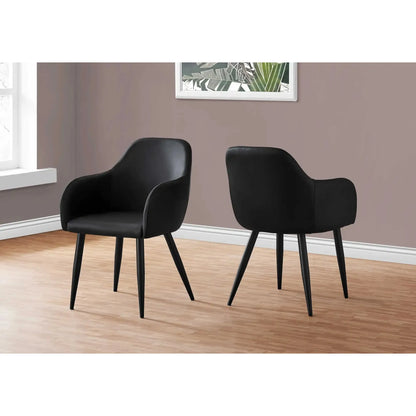 2pcs Black Leather-Look Dining Chairs with Arms – Cushioned Seat
