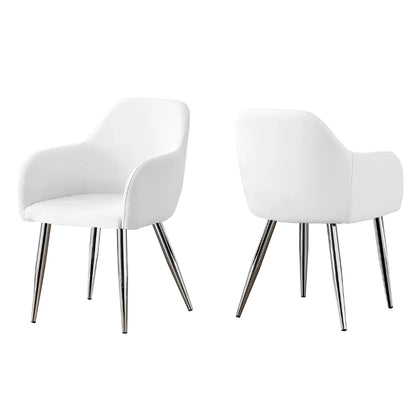 2pcs White Leather-Look Dining Chairs with Arms – Cushioned Seat