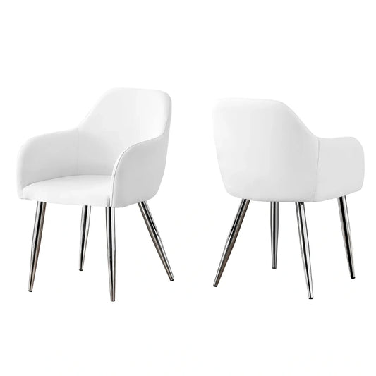 2pcs White Leather-Look Dining Chairs with Arms – Cushioned Seat