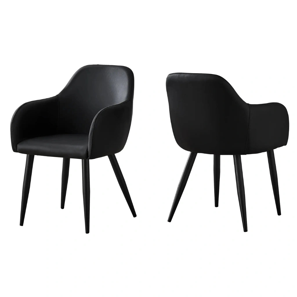 2pcs Black Leather-Look Dining Chairs with Arms – Cushioned Seat