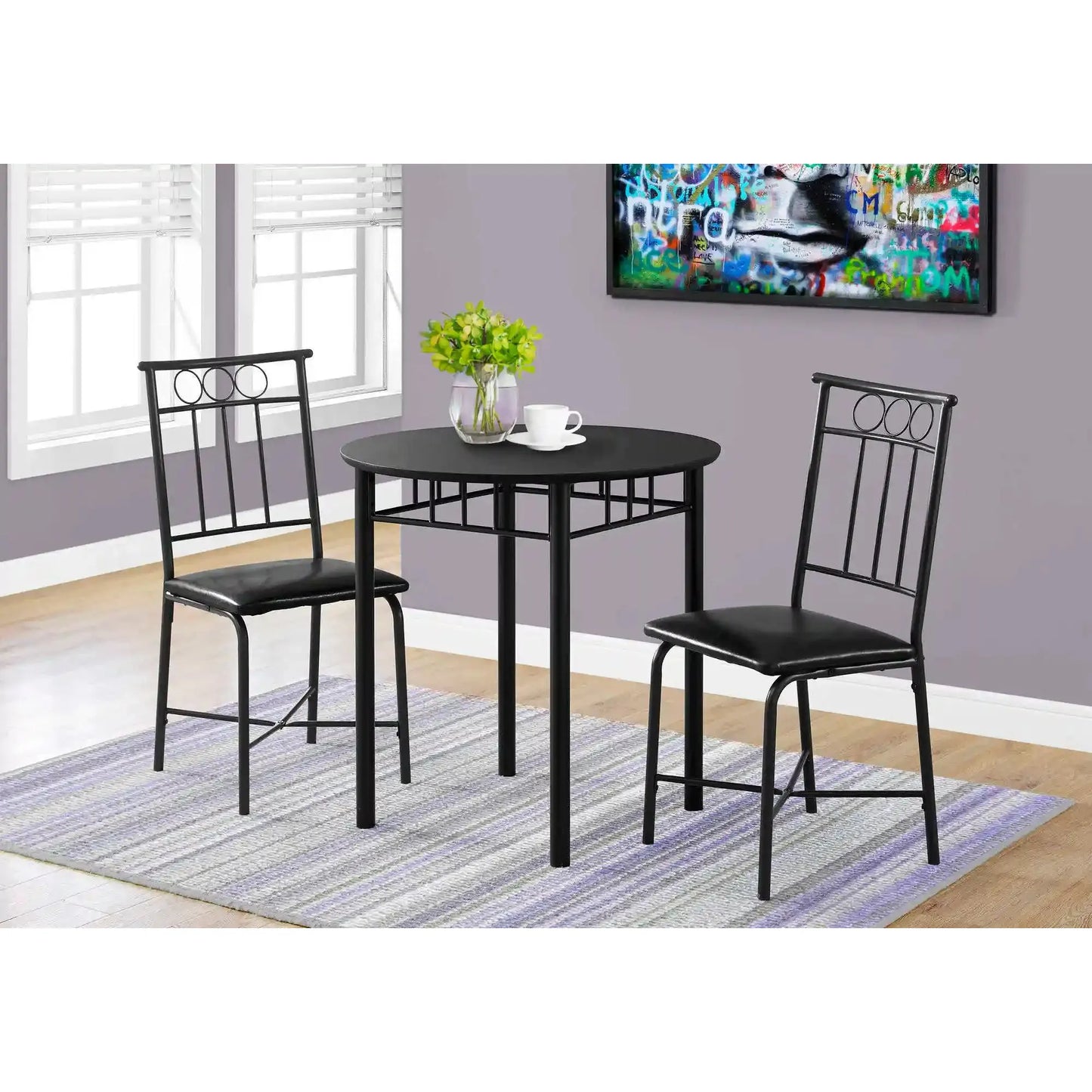 3-Piece Bistro Dining Set – Black Round Table & Black Metal Chairs