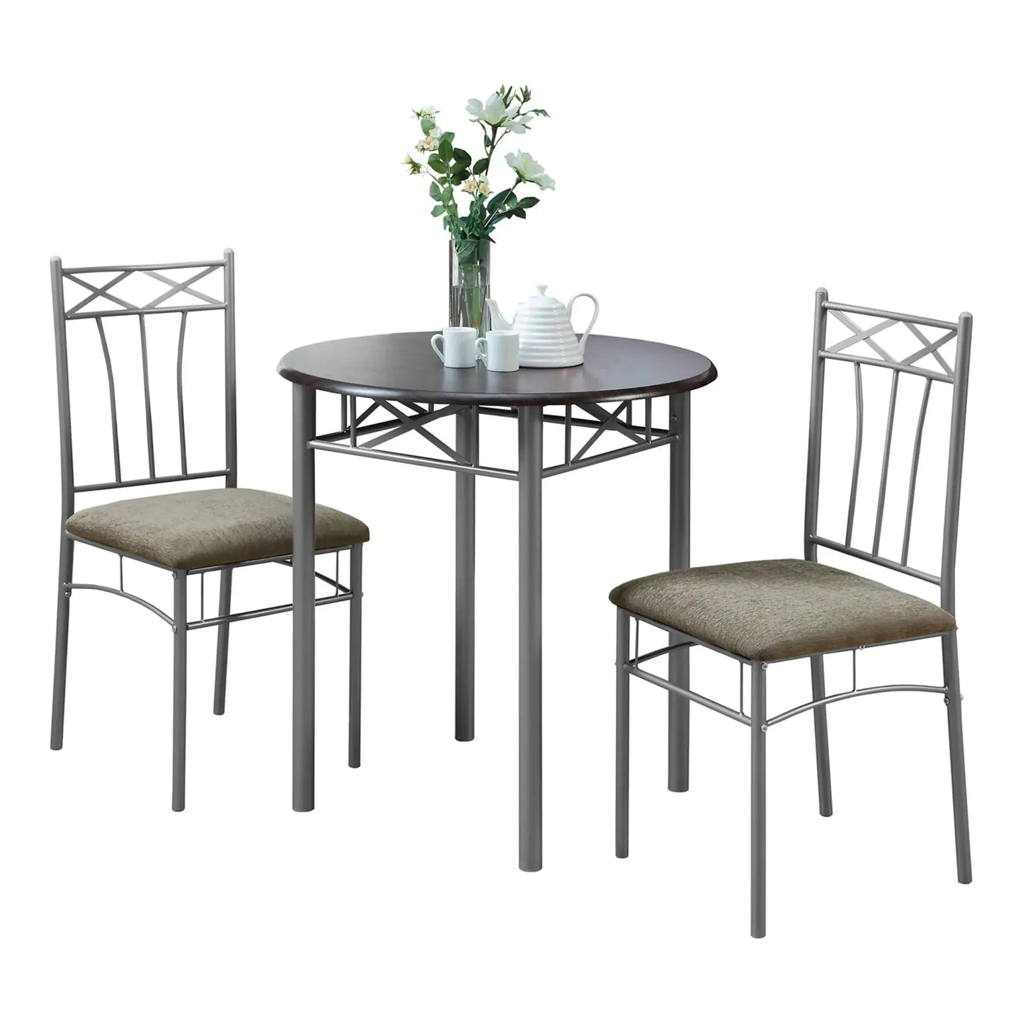 3-Piece Bistro Dining Set with Espresso Round Table - Metal Chairs