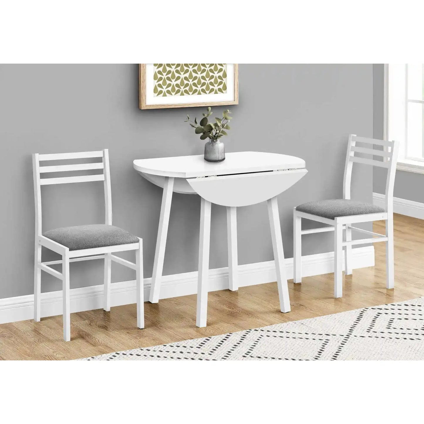 3-Piece White Drop Leaf Dining Set For 2 People – Space Saving Dining