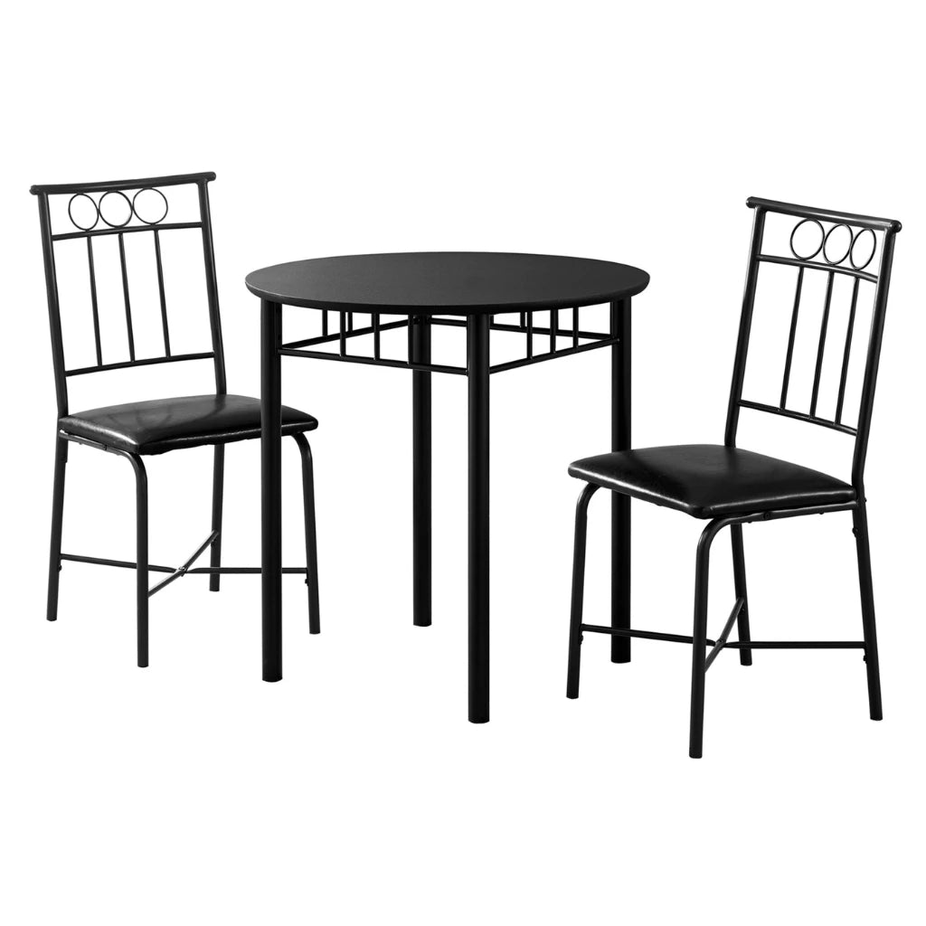 3-Piece Bistro Dining Set – Black Round Table & Black Metal Chairs