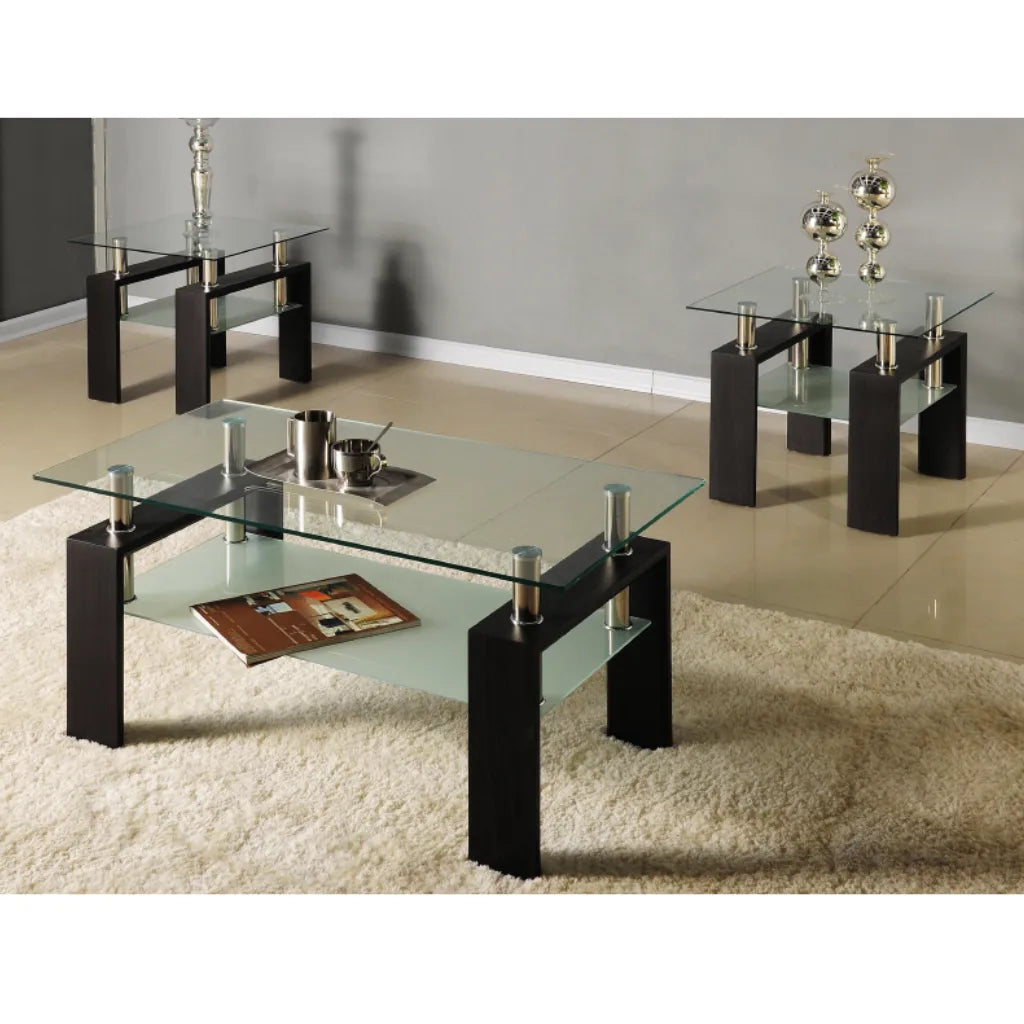 Set of  glass coffee tables with black metal legs 