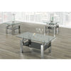 Set of 3 glass coffee tables with metallic bases