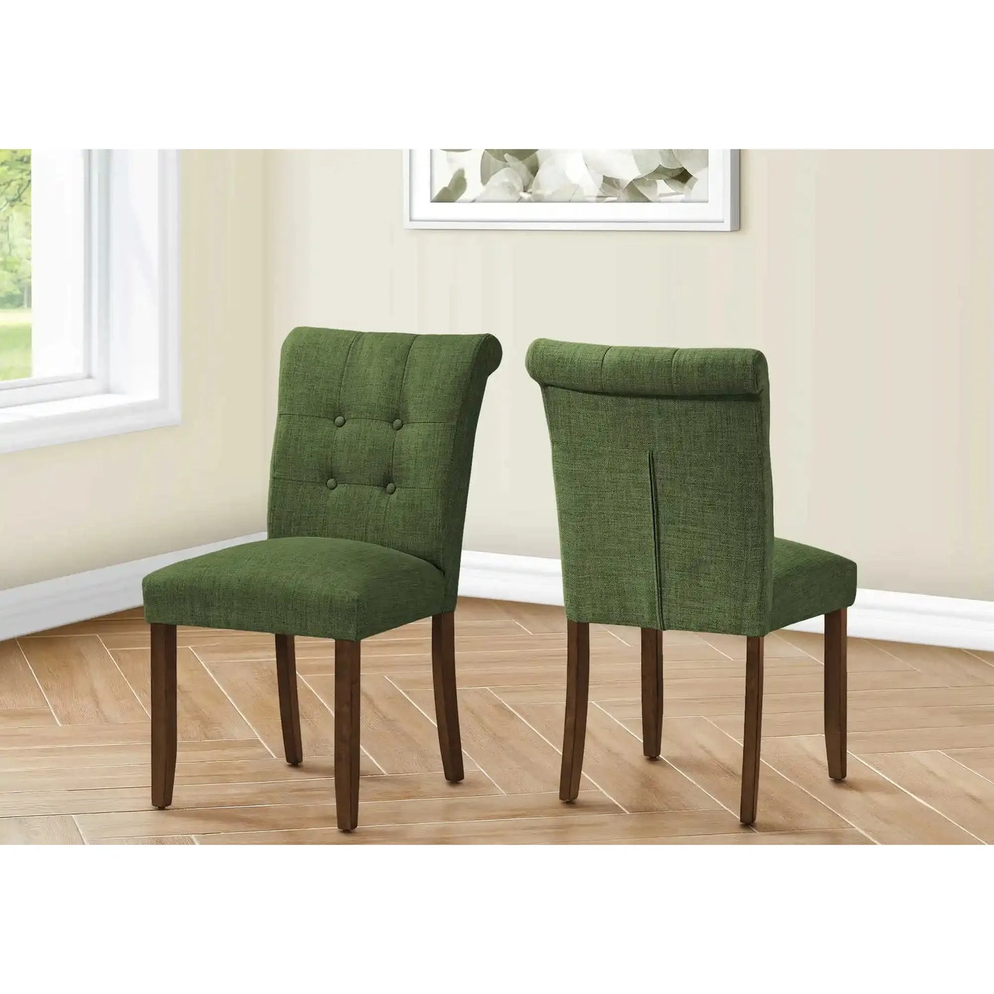 38" Linen-Look Fabric Green Upholstered Dining Chairs – (2pcs)