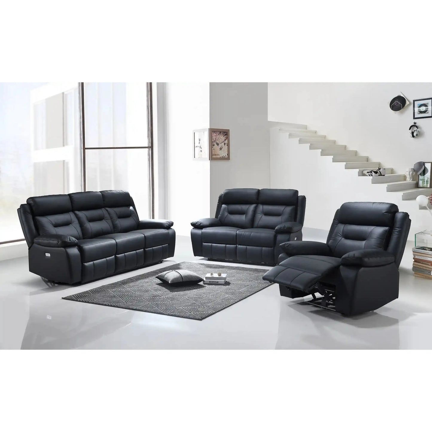 3 pc Black Leather Power Recliner Set For Living Room In Québec