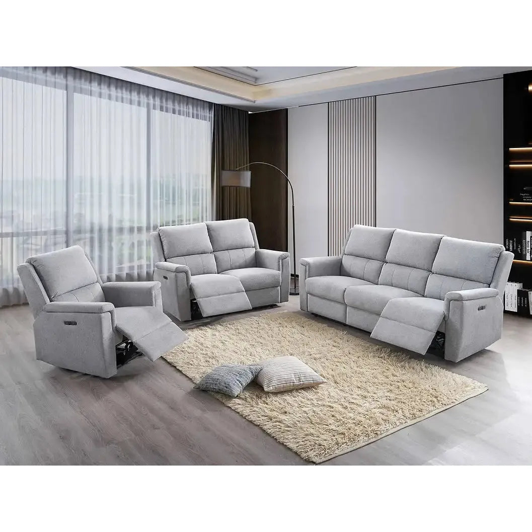 3pc Soft Grey Fabric Power Recliner Sofa Set for living room in Montreal