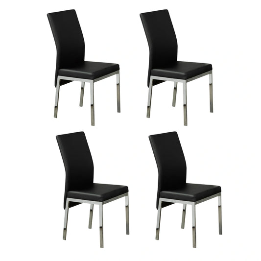 Four black chairs with chrome legs