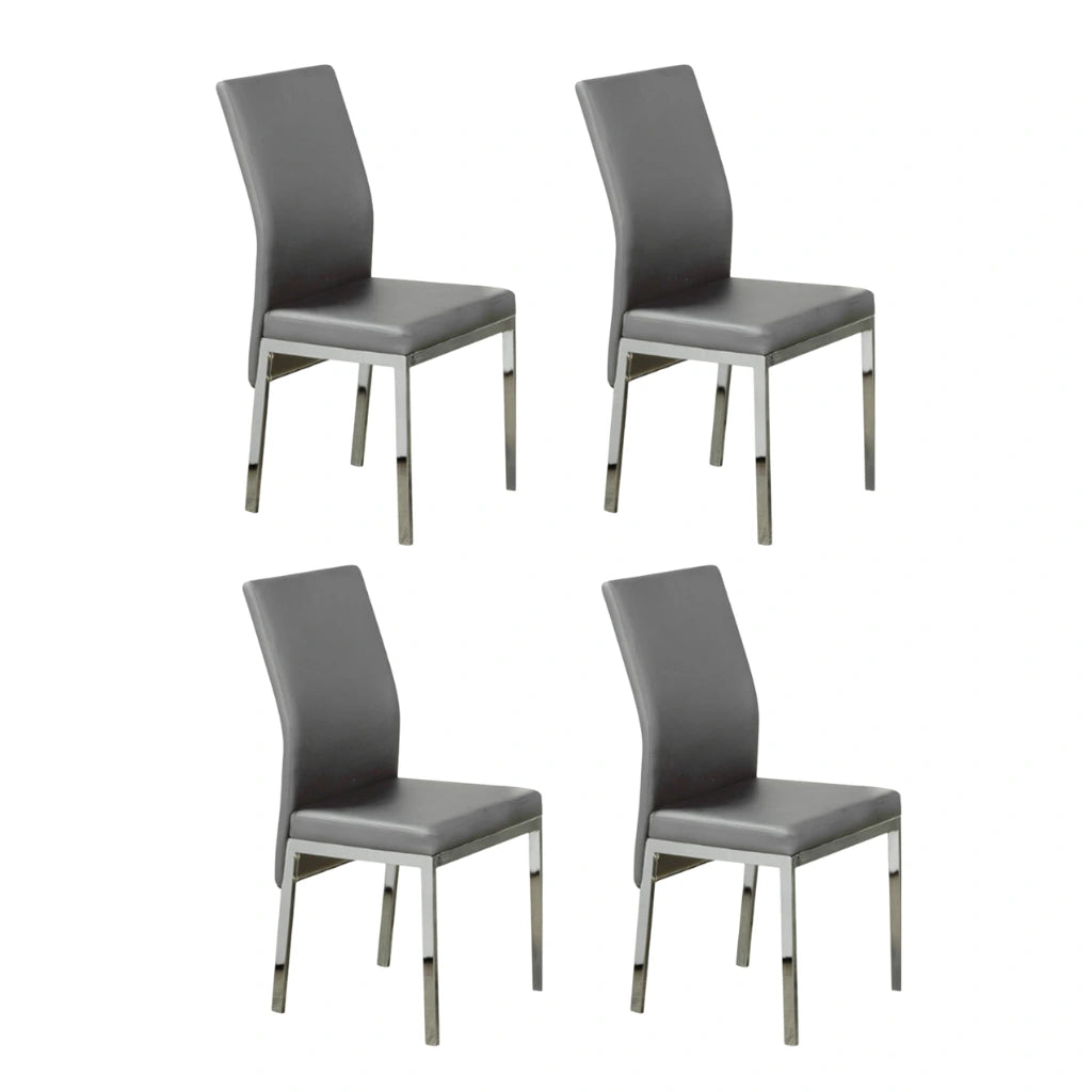 Four grey  dining chairs with metal legs 