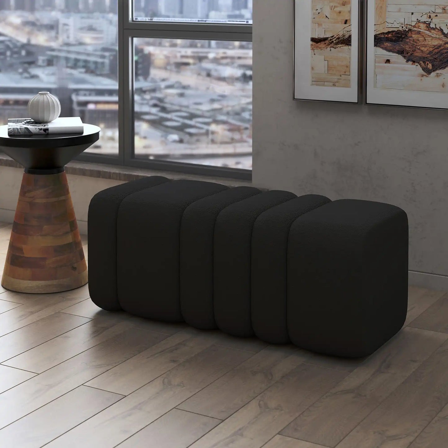 Rigel Large Bouclé Bench – Modern Ivory Ottoman with Plush Upholstery