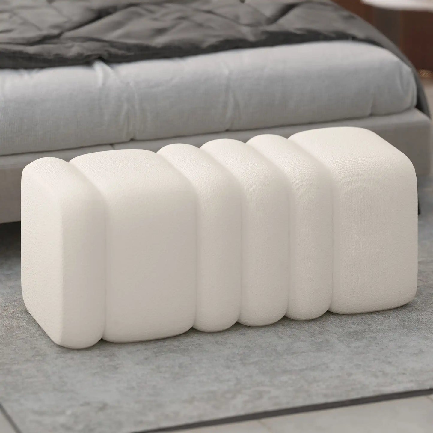 Rigel Large Bouclé Bench – Modern Ivory Ottoman with Plush Upholstery