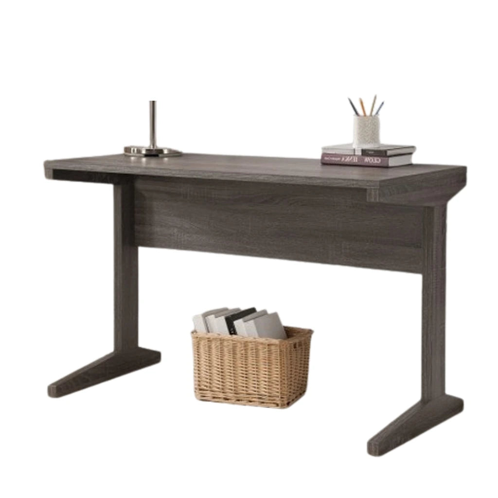 Dark wood desk on a white background
