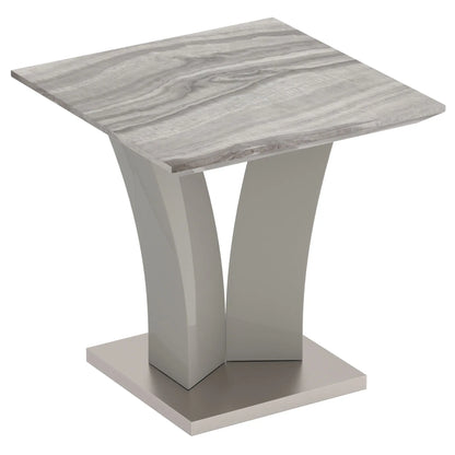 Napoli Faux Marble Side Table in Light Grey with Geometric Design
