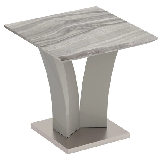 Napoli Faux Marble Side Table in Light Grey with Geometric Design